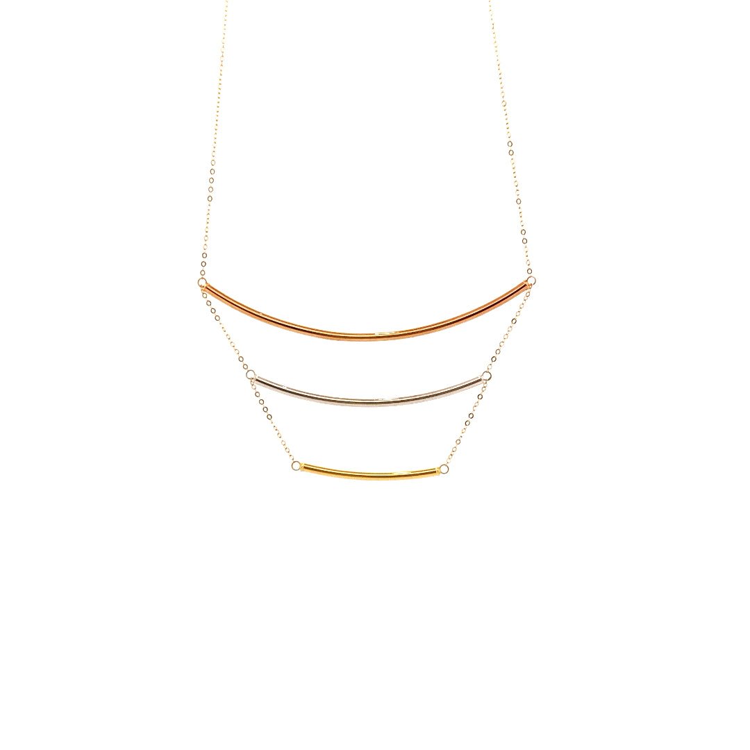 18ct 3 Tone 3 Bar Design Necklace - Aurum Jewels