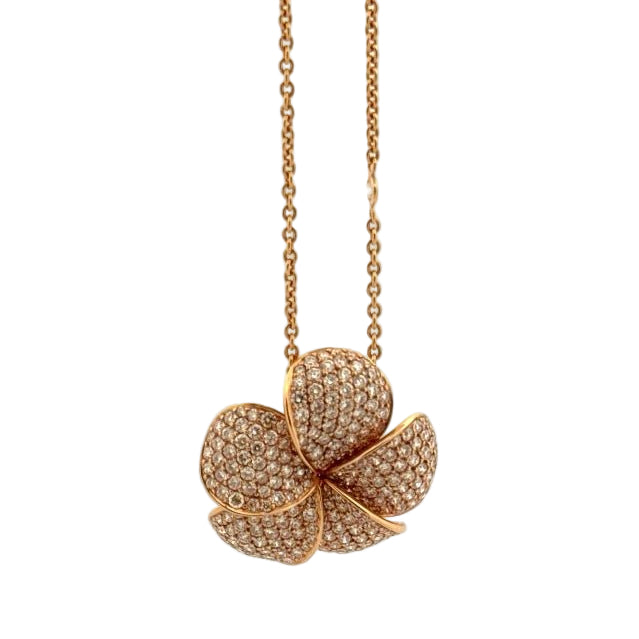 18ct Rose Gold Pave Diamond Set Flower Slider Pendant with Diamond Set Chain - Aurum Jewels