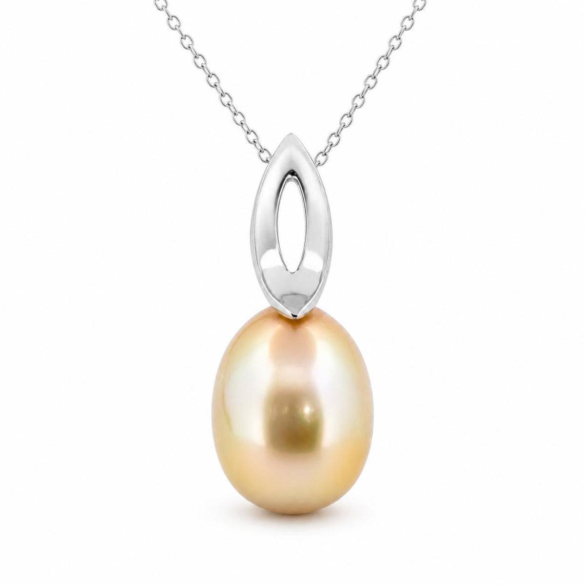 18ct White Gold 11mm Golden Oval South Sea Pearl Pendant - Aurum Jewels