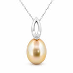 18ct White Gold 11mm Golden Oval South Sea Pearl Pendant - Aurum Jewels