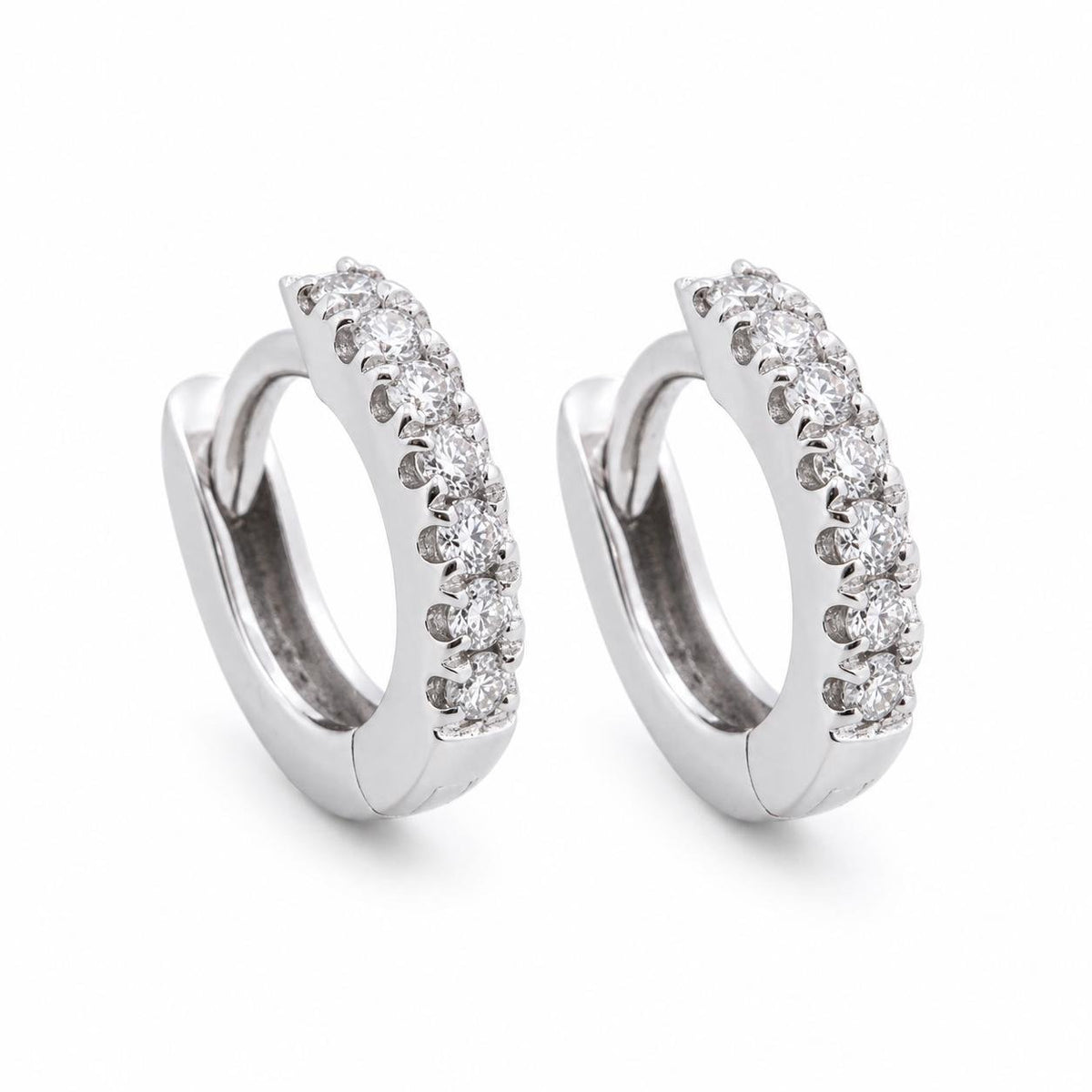 18ct White Gold 5mm Diamond Huggies Earrings - Aurum Jewels
