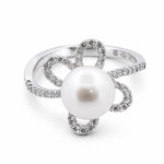 18ct White Gold 8mm Akoya Pearl & Diamond Bow Ring - Aurum Jewels