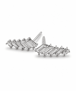 18ct White Gold Baguette Cut Diamond Climber Stud Earrings - Aurum Jewels
