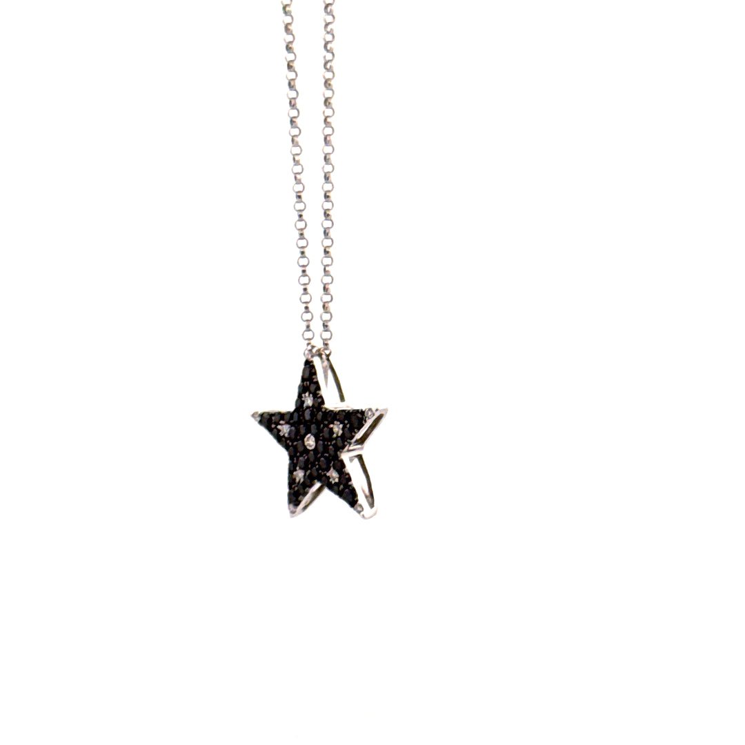 18ct White Gold & Black Rhodium Black & White Diamond Star Pendant - Aurum Jewels