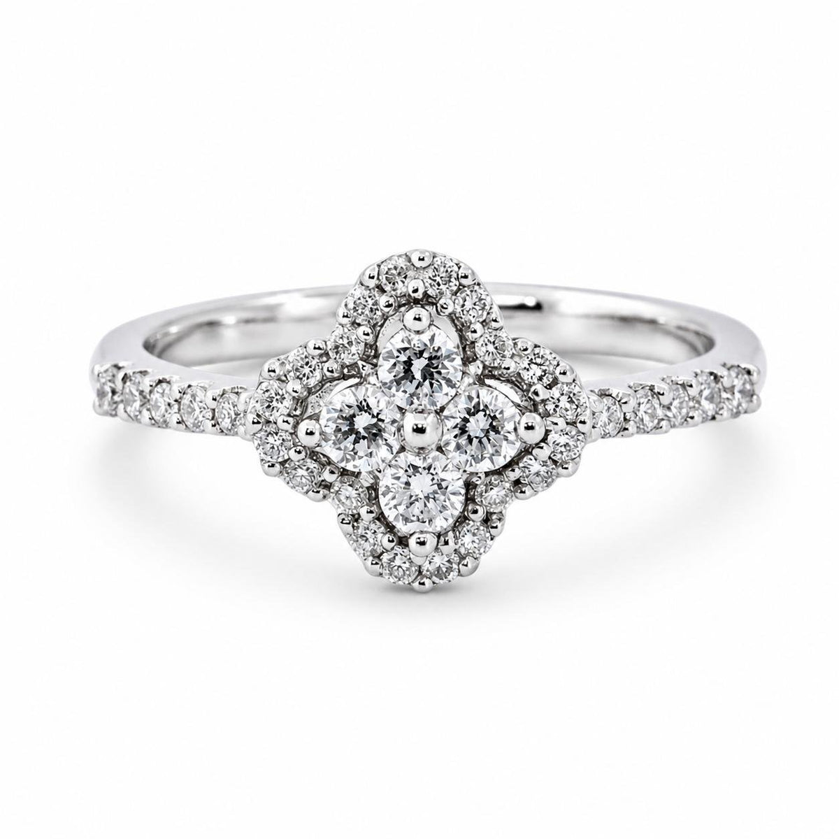 18ct White Gold Diamond Flower Cluster Ring - Aurum Jewels