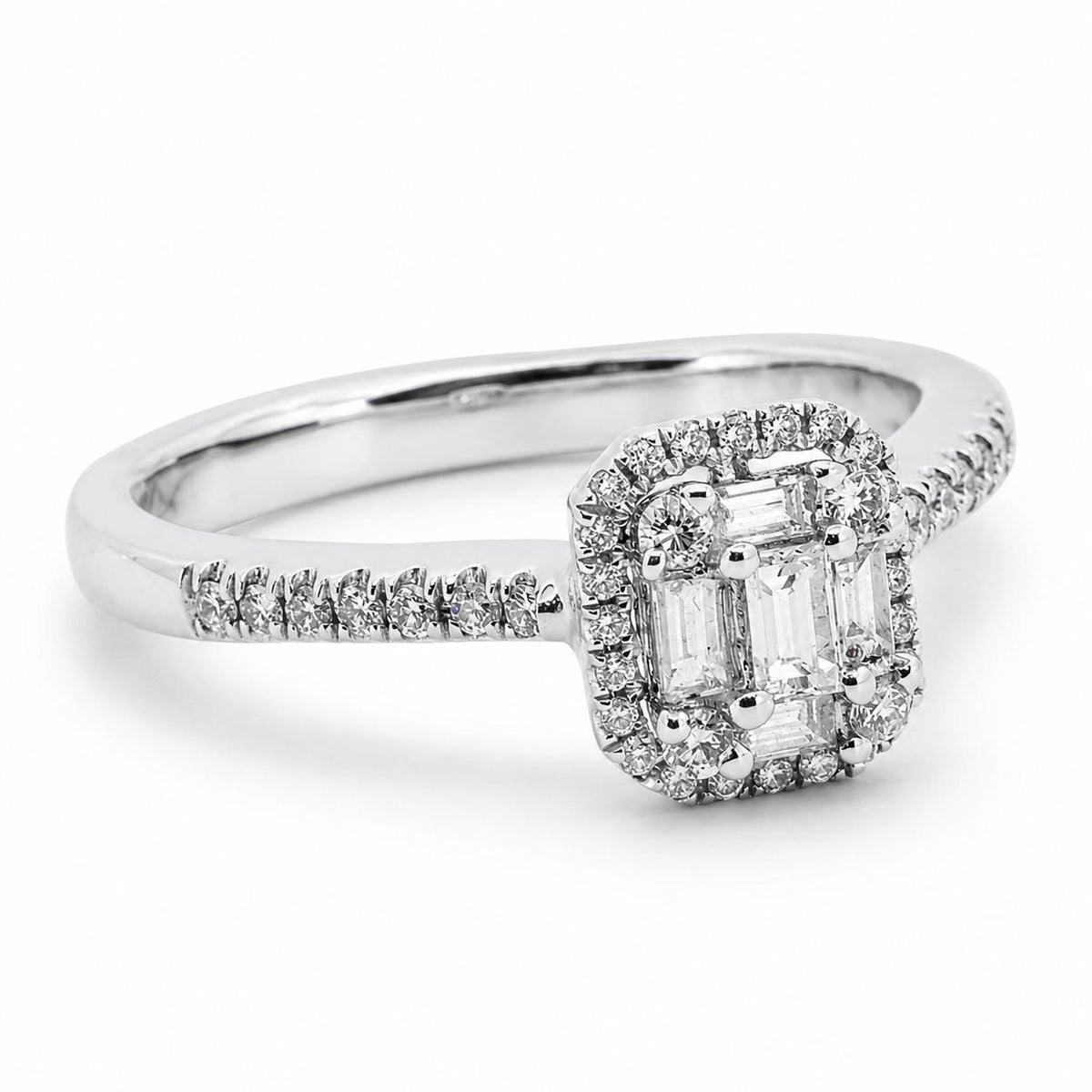 18ct White Gold Diamond Rectangular Cluster Ring - Aurum Jewels