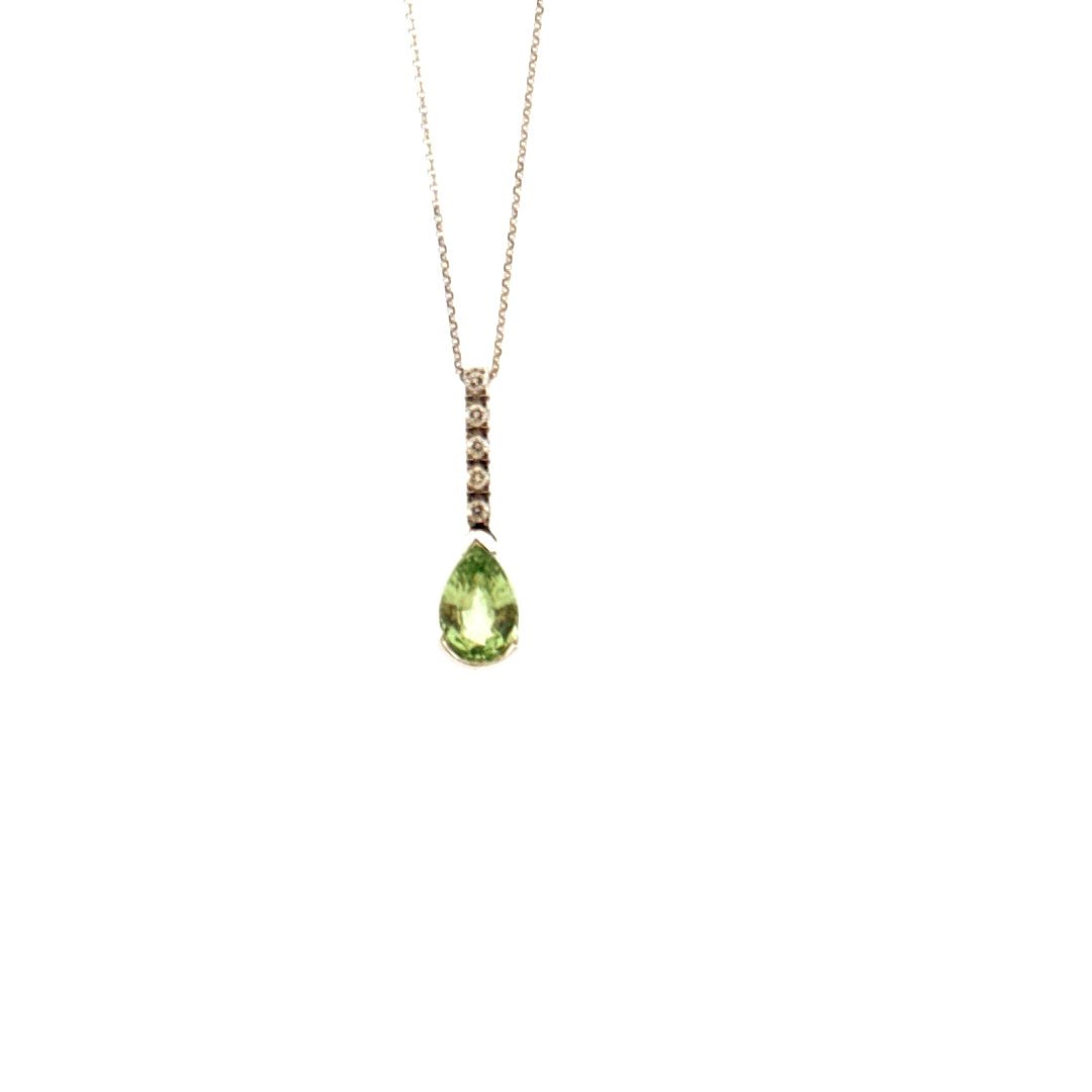 18ct White Gold Green Garnet & Diamond Pendant - Aurum Jewels
