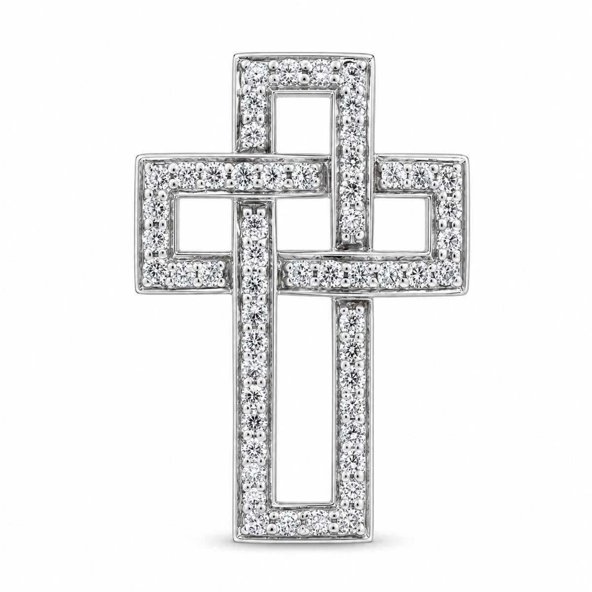 18ct White Gold Open Criss - Cross Diamond Cross Pendant - Aurum Jewels