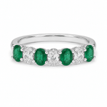 18ct White Gold Oval Emerald & Diamond Eternity Ring - Aurum Jewels