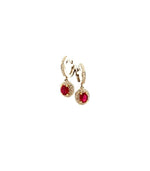 18ct White Gold Oval Ruby & Diamond Drop Hoop Earrings - Aurum Jewels