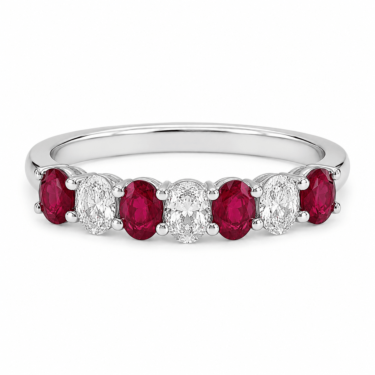 18ct White Gold Oval Ruby & Diamond Eternity Ring - Aurum Jewels