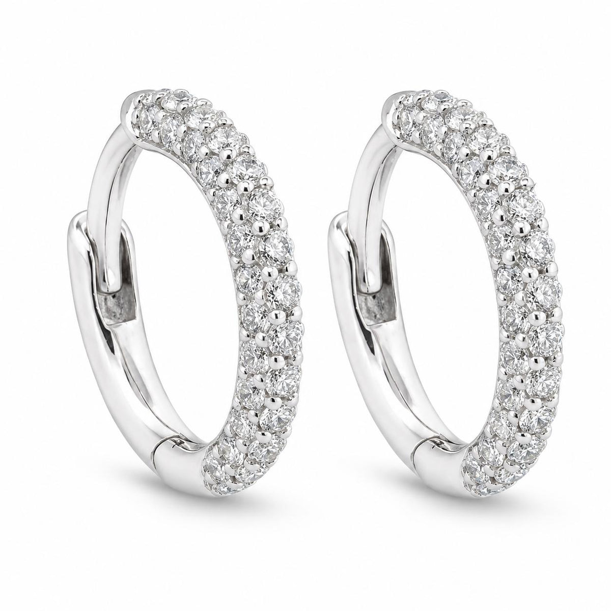 18ct White Gold Pave Diamond Huggies Earrings - Aurum Jewels