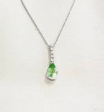 18ct White Gold Pear Shaped Green Garnet & Diamond Pendant - Aurum Jewels