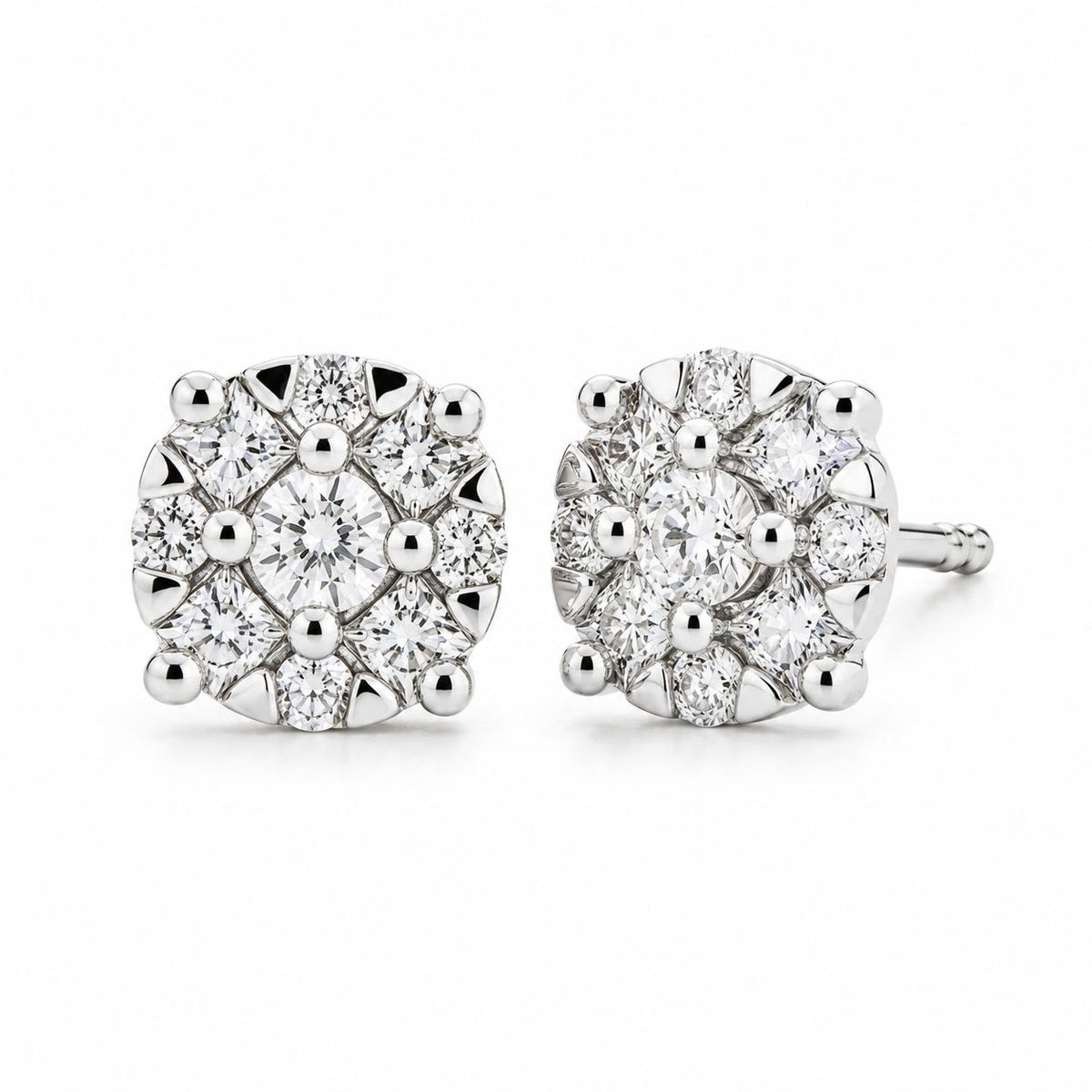 18ct White Gold Petit Diamond Cluster Stud Earrings - Aurum Jewels
