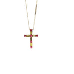 18ct White Gold Pink & Green Sapphire Cross Pendant - Aurum Jewels