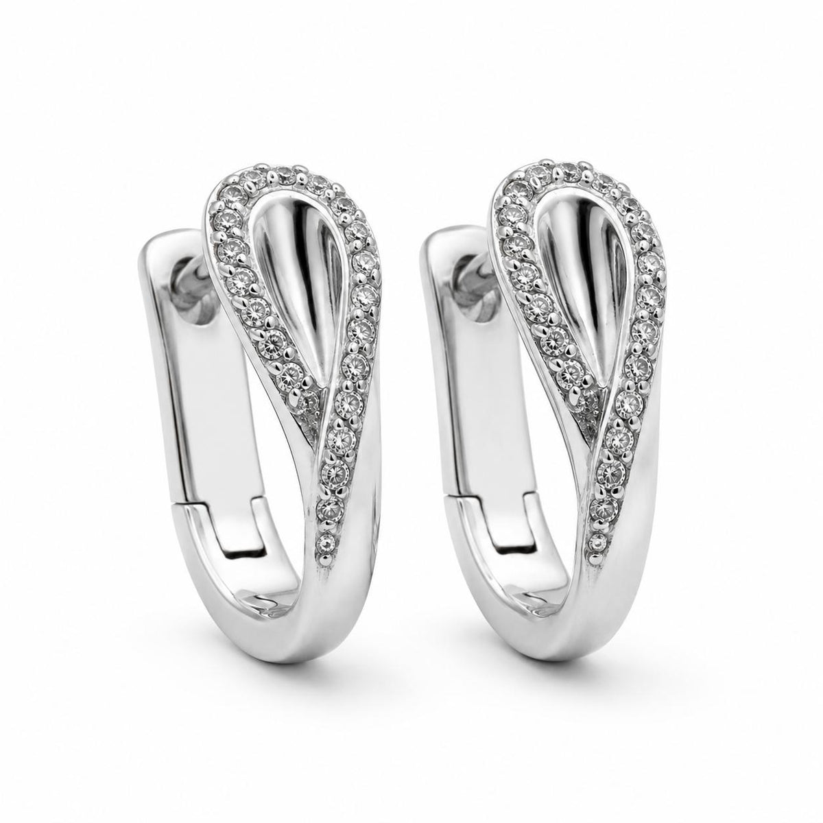 18ct White Gold Small Swirl Diamond Huggies Earrings - Aurum Jewels