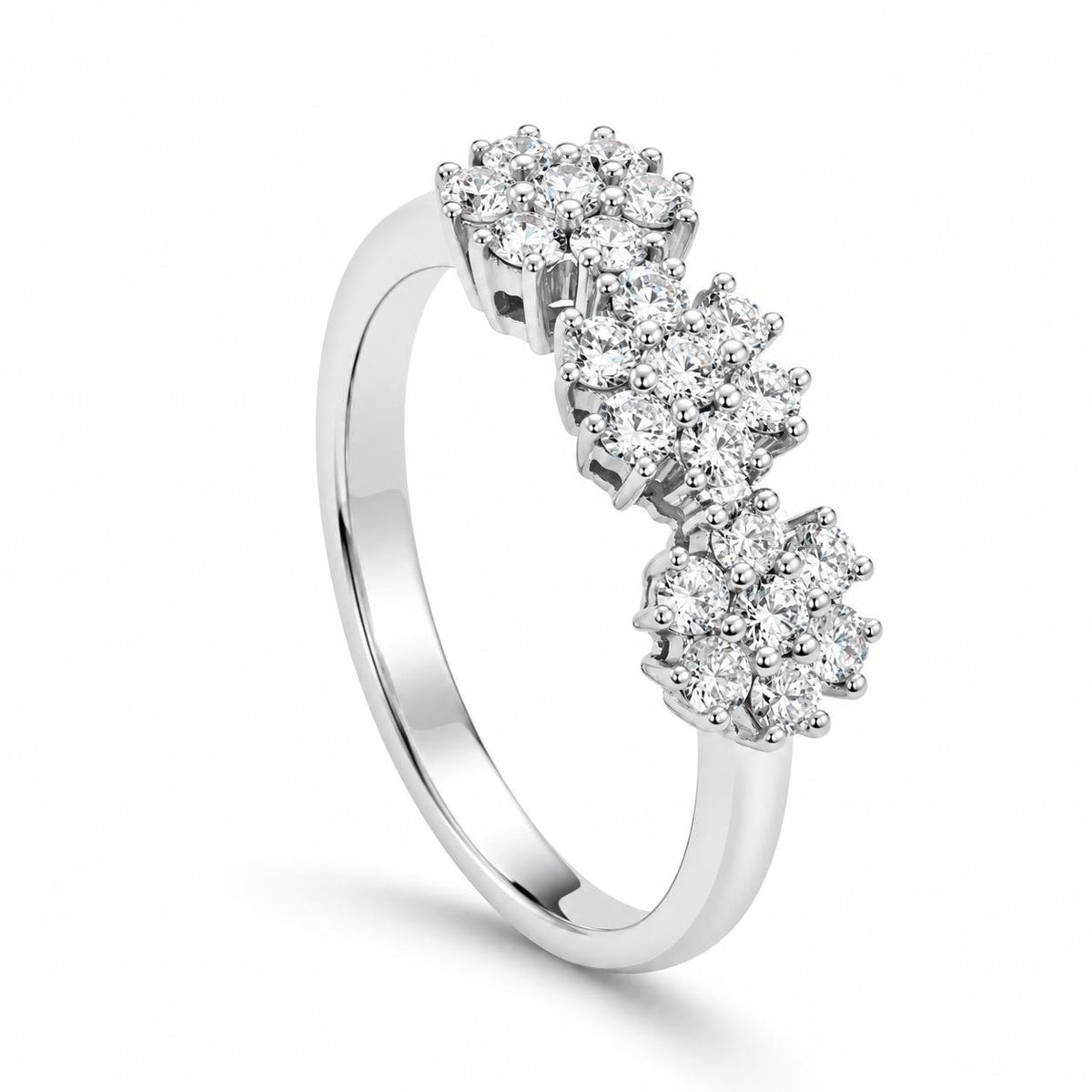 18ct White Gold Trilogy Flower Cluster Ring - Aurum Jewels