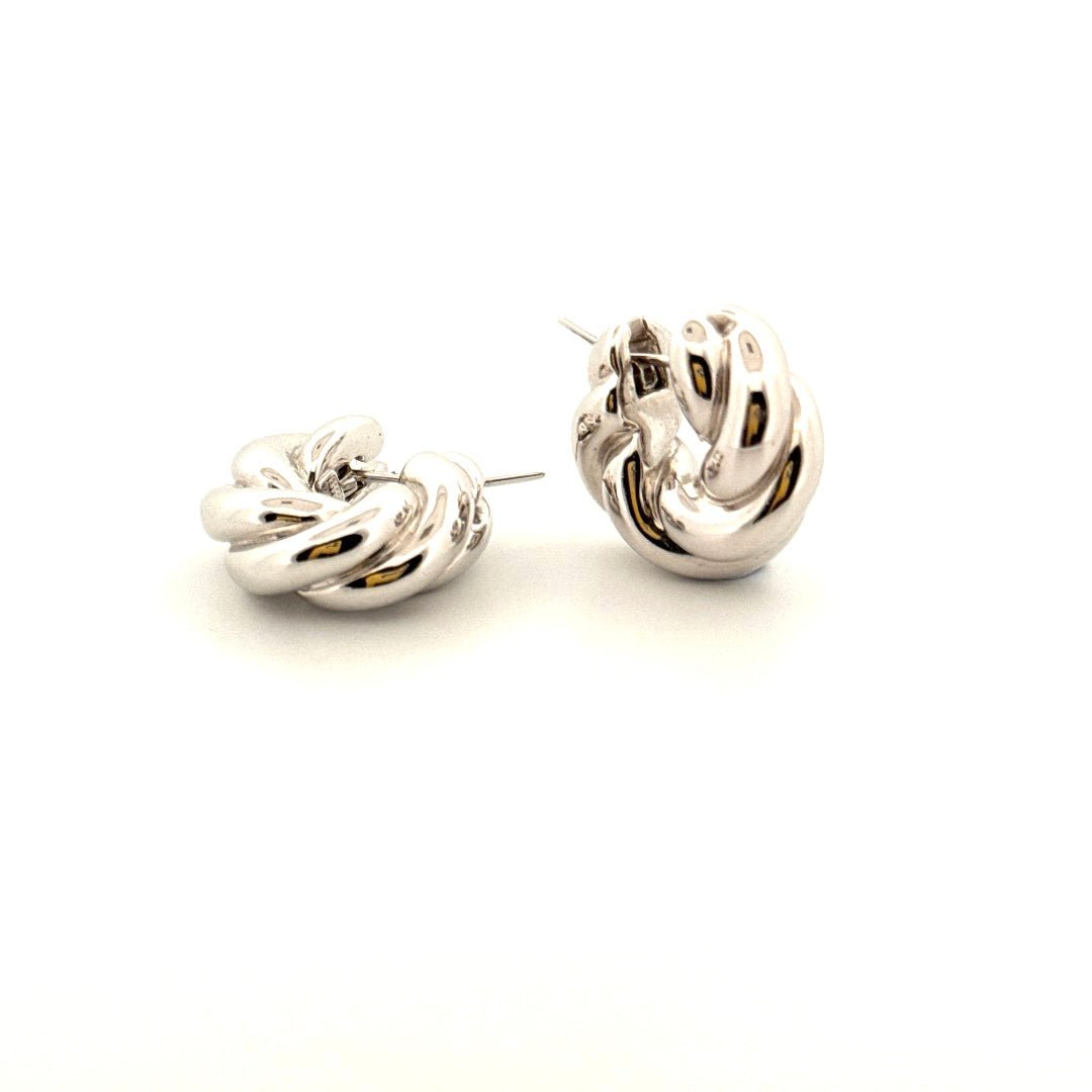 18ct White Gold Twist Hoop Earrings - Aurum Jewels