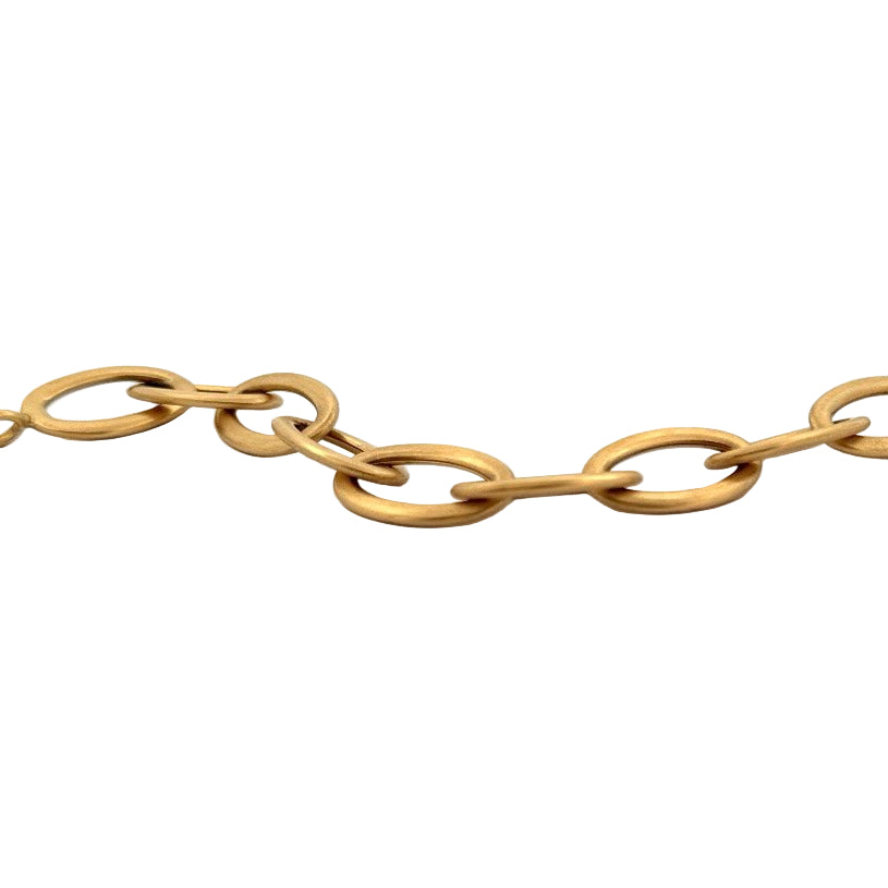 18ct Yellow Gold 14mm Oval Satin Links Bracelet - Aurum Jewels