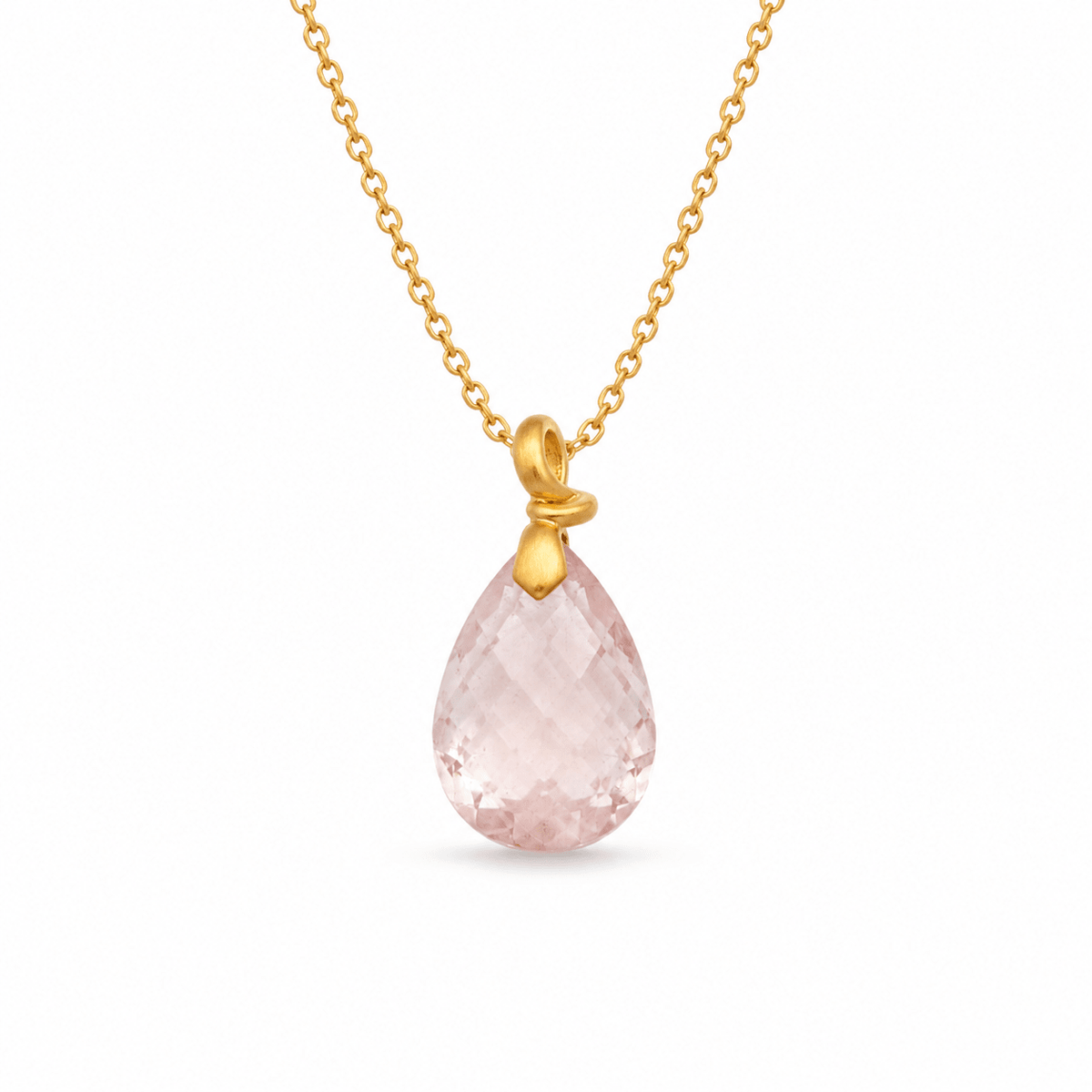 18ct Yellow Gold Briolette Cut Rose Quartz Pendant - Aurum Jewels