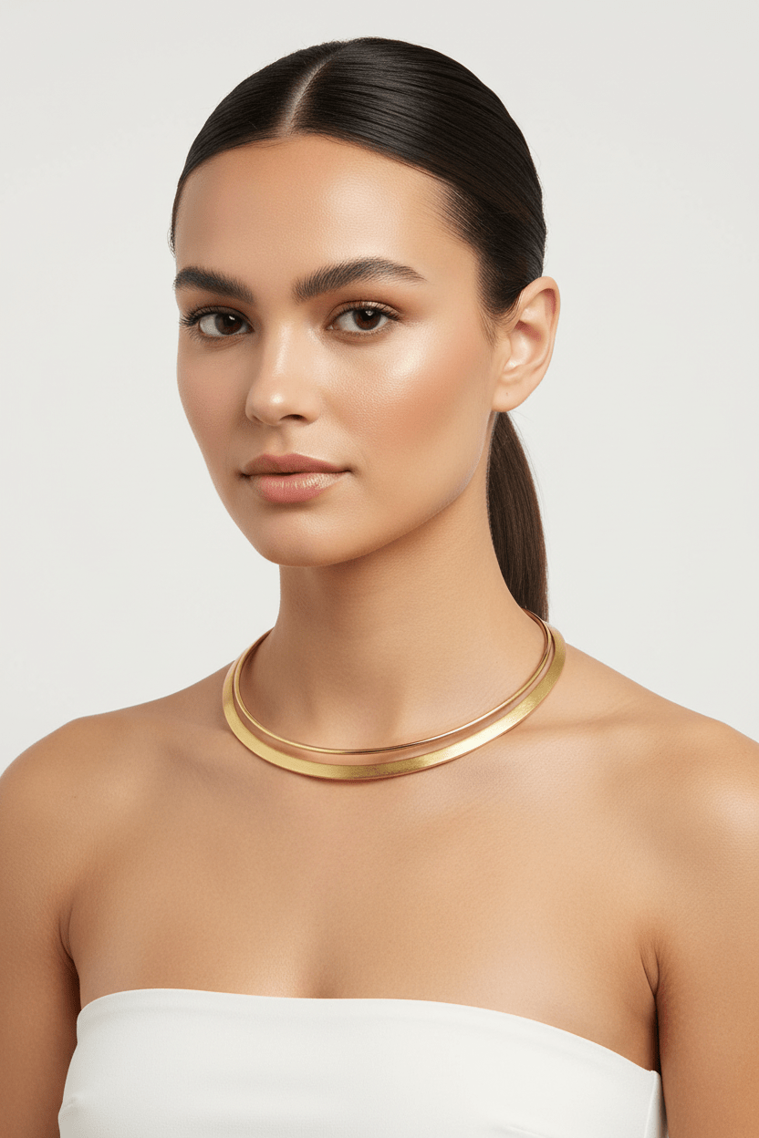 18ct Yellow Gold Brushed & Polished Omega Collier Necklace - Aurum Jewels