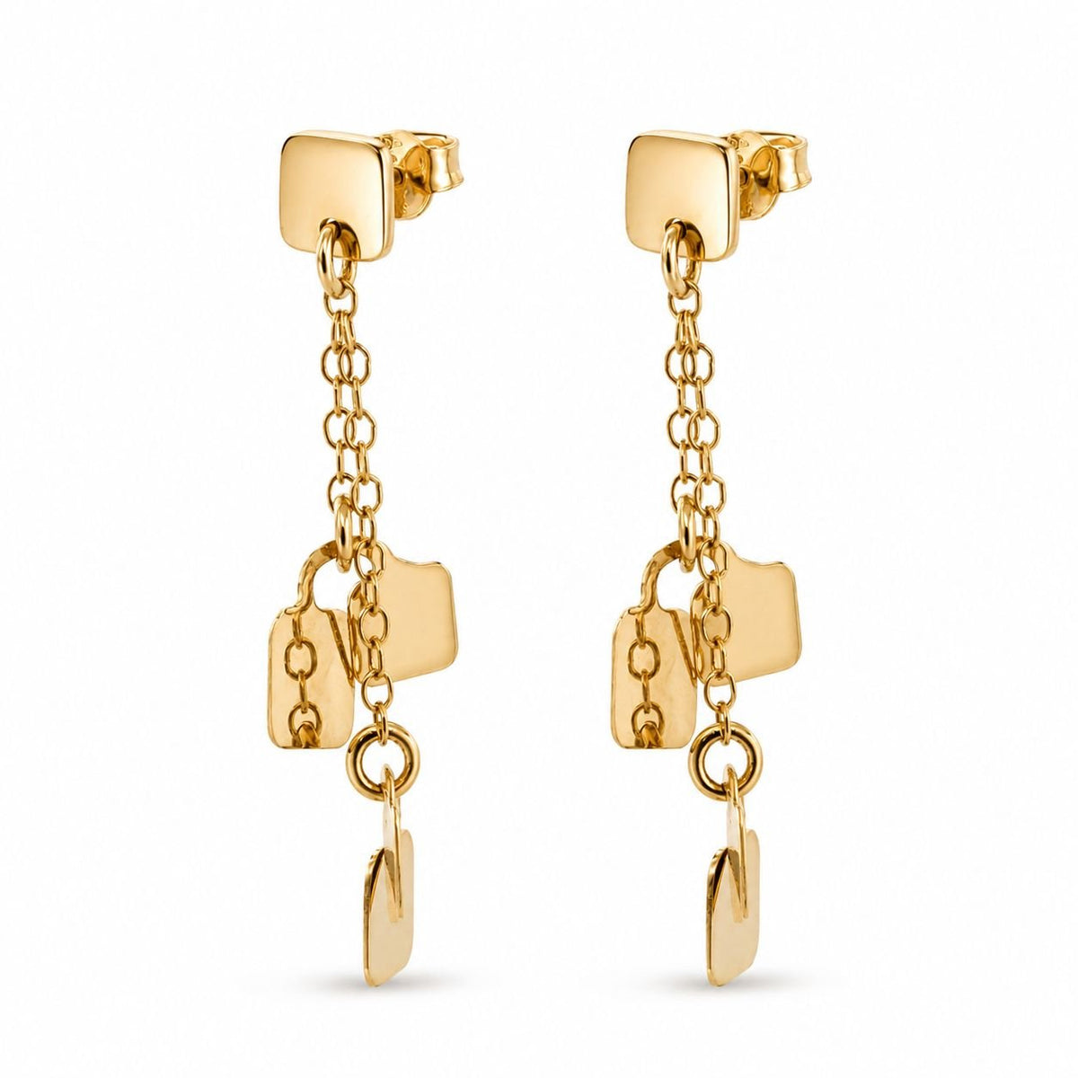 18ct Yellow Gold Double Disc Double Drop Stud Earrings - Aurum Jewels