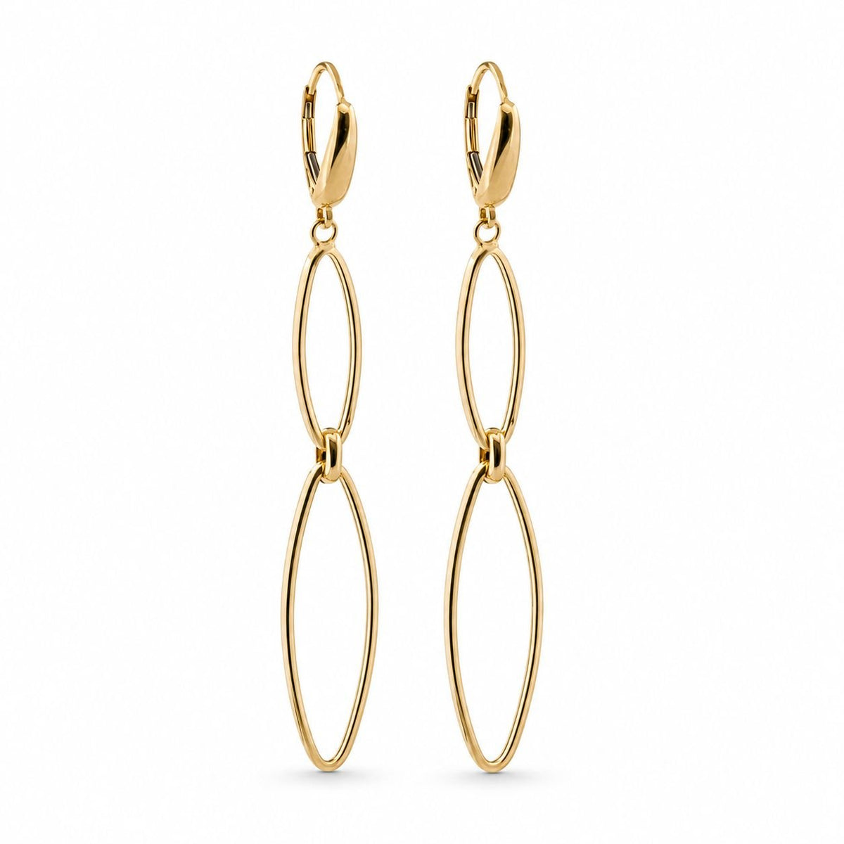 18ct Yellow Gold Graduating Oblong Drop Earrings - Aurum Jewels