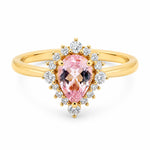 18ct Yellow Gold Tear Drop Morganite & Diamond Petit Cluster Ring - Aurum Jewels