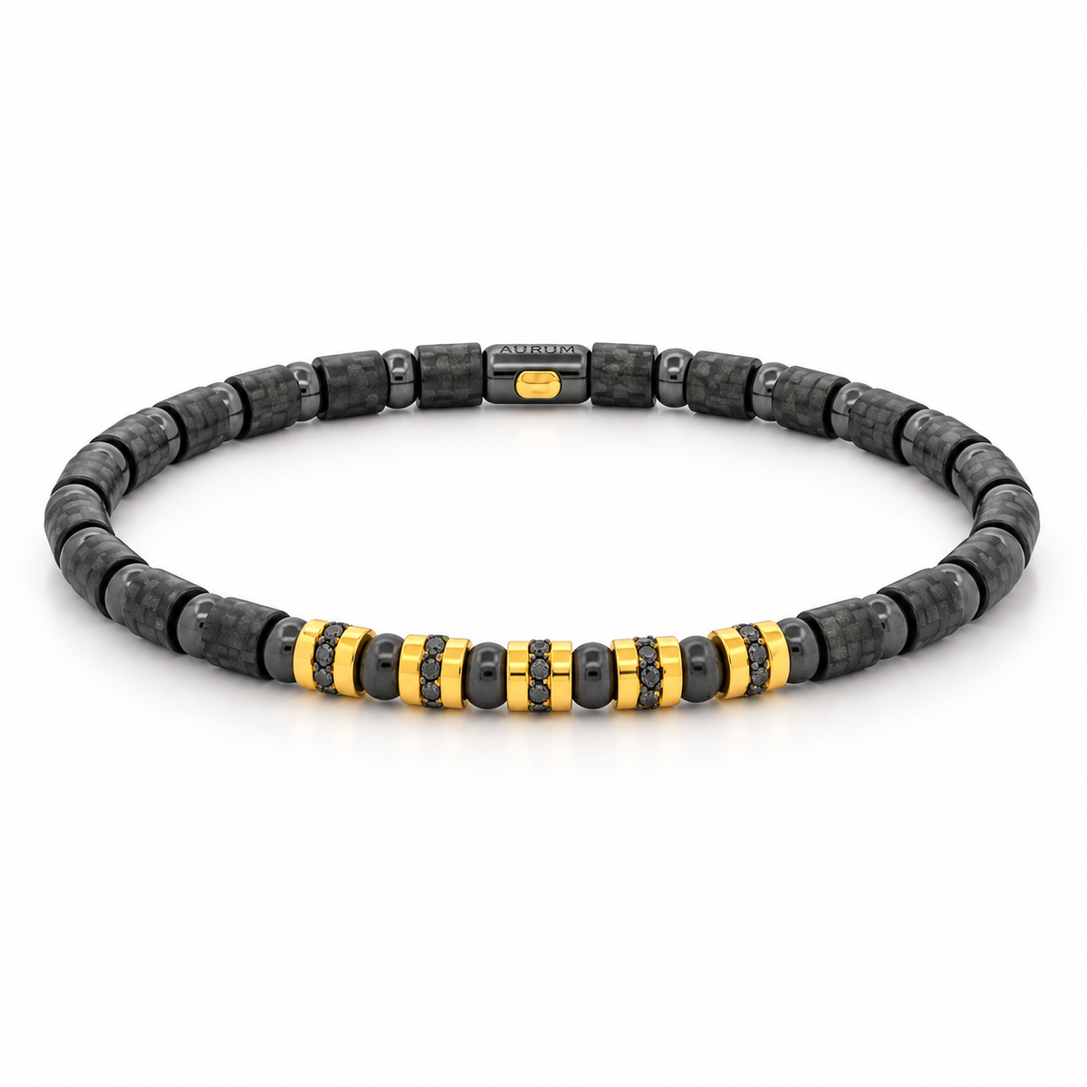 Demeglio Bracelet in Carbon Fiber, Black Polished Ceramic, Yellow Gold & Black Diamonds