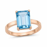 9ct Rose Gold 14x10mm Rectangular Sky Blue Topaz Ring - Aurum Jewels