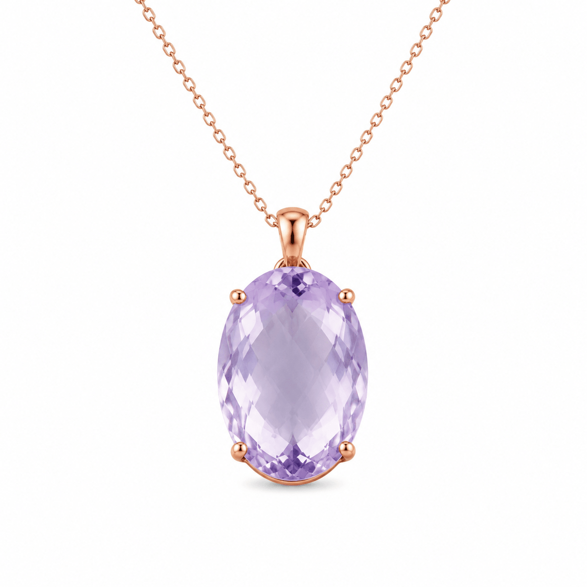 9ct Rose Gold 29x17mm Oval Lavender Amethyst Pendant - Aurum Jewels