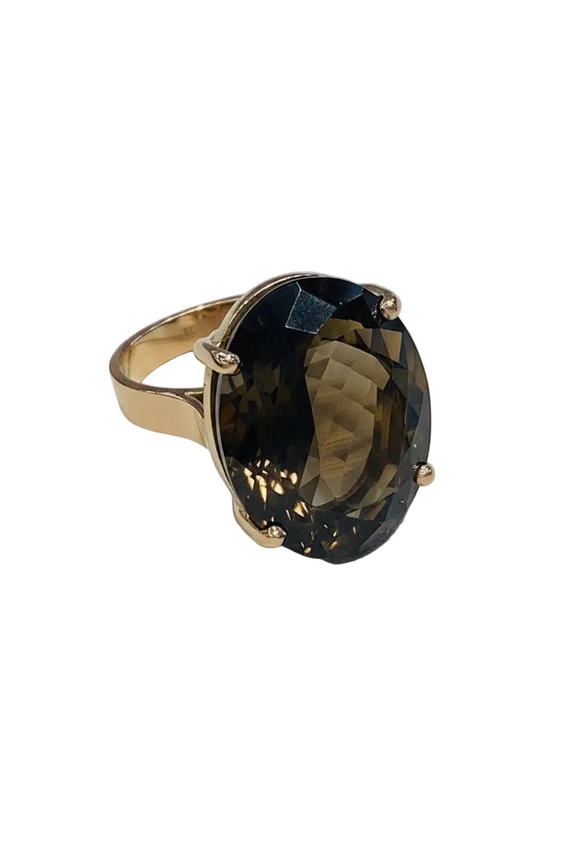 9ct Rose Gold 30x20mm Oval Smokey Quartz Cocktail Ring - Aurum Jewels