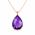 9ct Rose Gold 32x20mm Pear Amethyst Pendant - Aurum Jewels