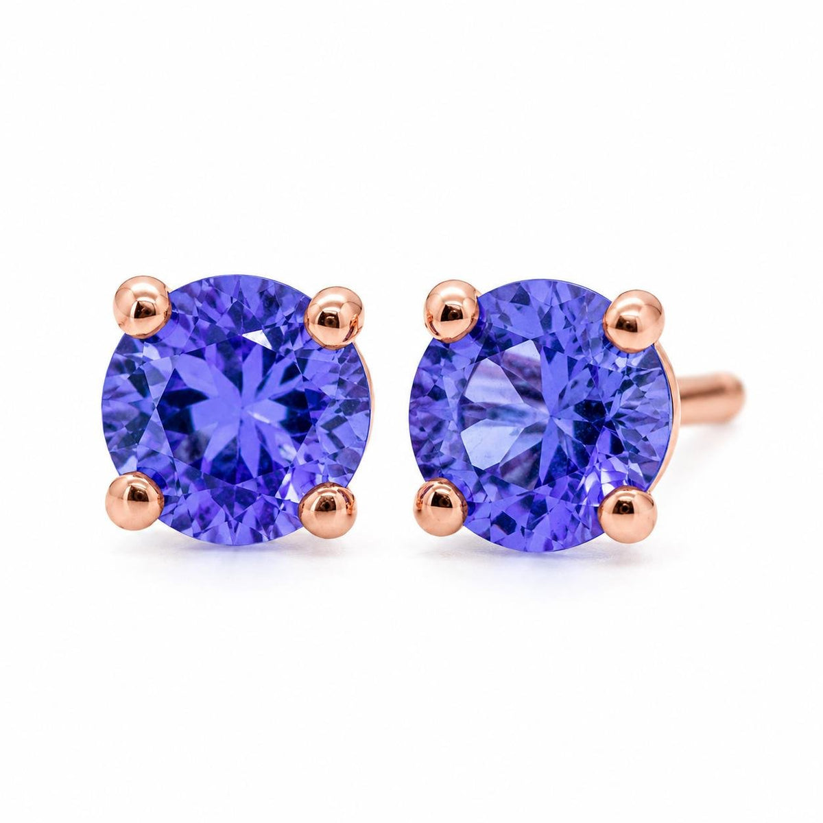 9ct Rose Gold 5mm Round Tanzanite Stud Earrings - Aurum Jewels