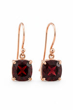 9ct Rose Gold 7.8x7.8mm Checkerboard Facetted Cushion Shape Garnet Shepherds Hook Earrings - Aurum Jewels
