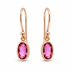 9ct Rose Gold 9x5mm Oval Cut Pink Tourmaline Shepherds Hook Earrings - Aurum Jewels