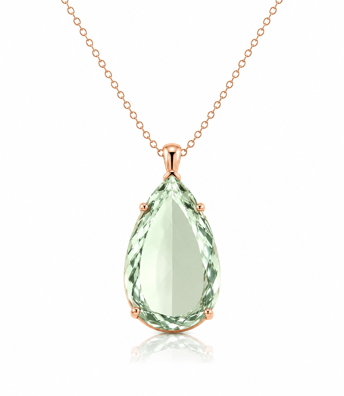 9ct Rose Gold Extra Large Pear Green Amethyst Pendant - Aurum Jewels