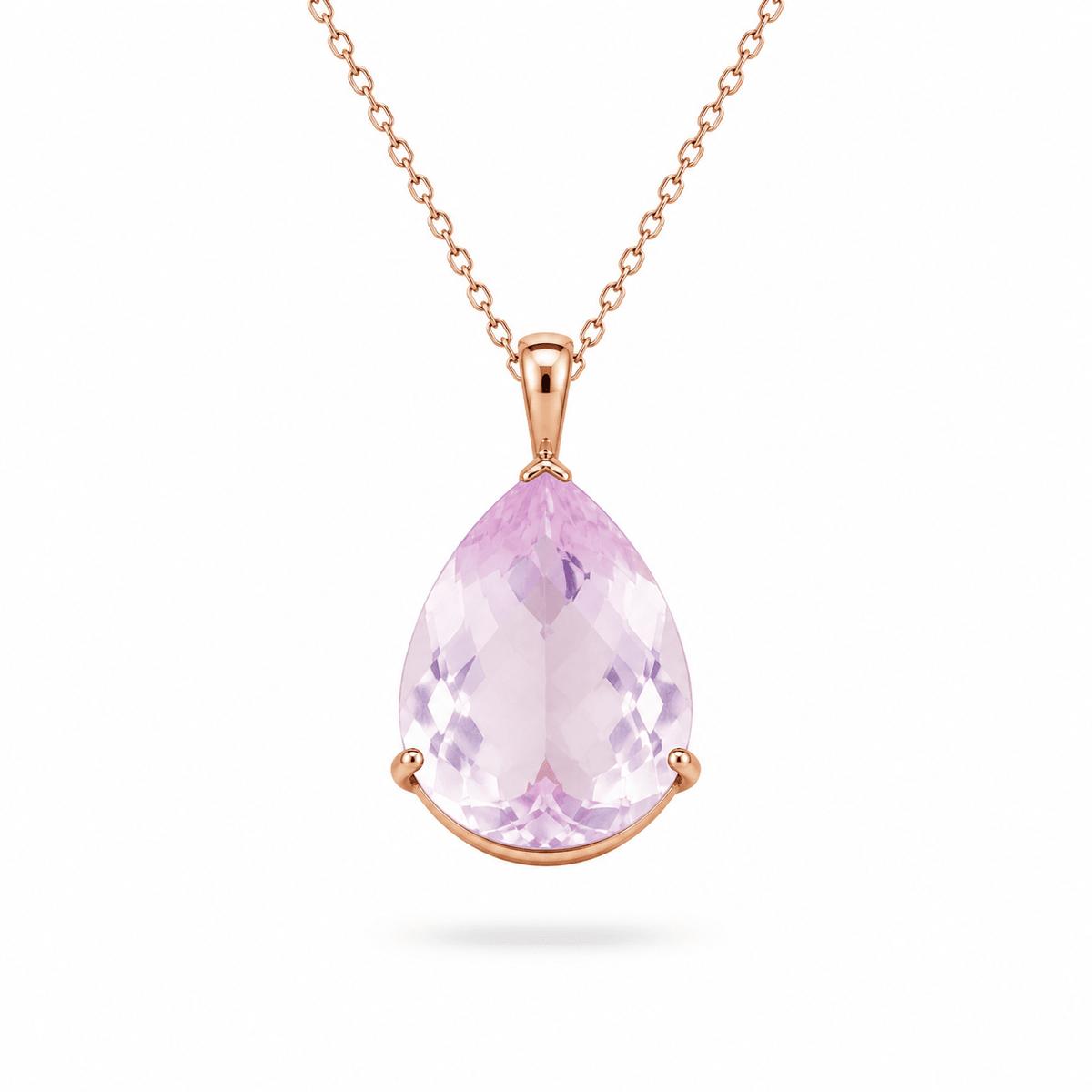 9ct Rose Gold Large Pear Shape Pink Amethyst Pendant - Aurum Jewels