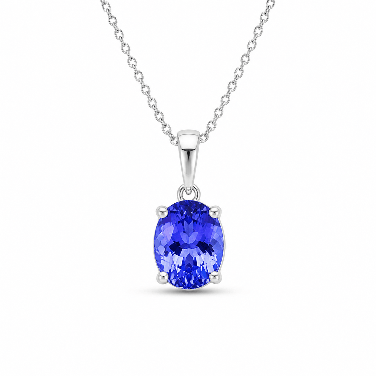9ct White Gold Oval Cut Tanzanite Pendant - Aurum Jewels