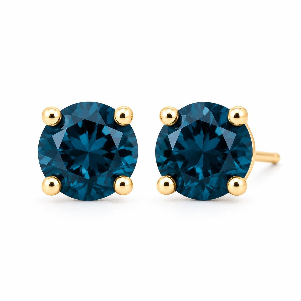 9ct Yellow 5mm Round London Blue Topaz Stud Earrings - Aurum Jewels