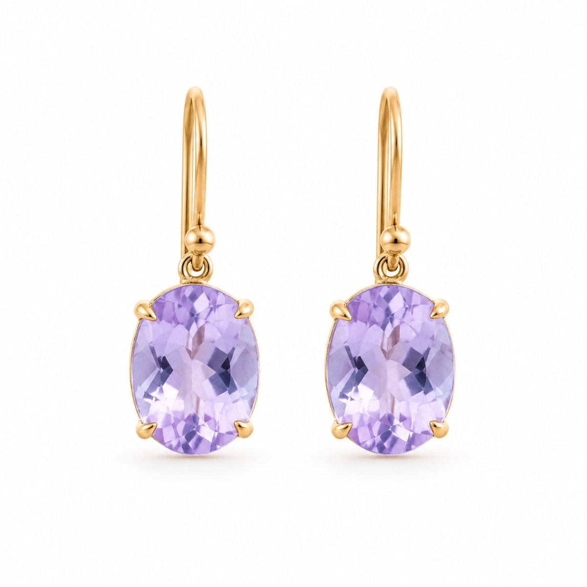 9ct Yellow Gold 10.5x8.5mm Oval Lavender Quartz Shepherds Earrings - Aurum Jewels