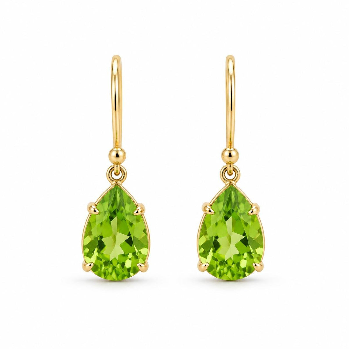 9ct Yellow Gold 10x7mm Pear Cut Peridot Shepherd Hook Earrings - Aurum Jewels