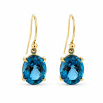 9ct Yellow Gold 10x8mm Oval London Blue Topaz Shepherd Hook Earrings - Aurum Jewels