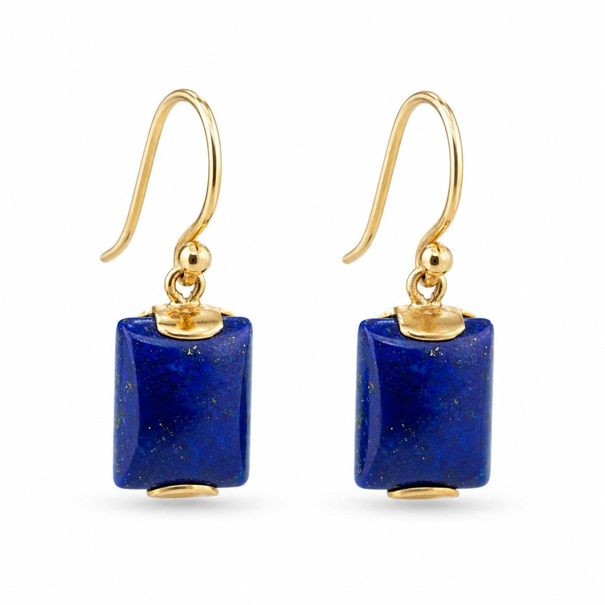 9ct Yellow Gold 10x8mm Rectangular Lapis Lazuli Shepherds Hook Earrings - Aurum Jewels