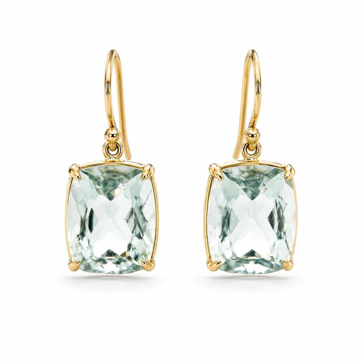 9ct Yellow Gold 12x10mm Rectangular Cushion Cut Green Amethyst Shepherds Hook Earrings - Aurum Jewels