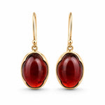 9ct Yellow Gold 13.5x10mm Oval Cabochon Garnet Shepherds Hook Earrings - Aurum Jewels