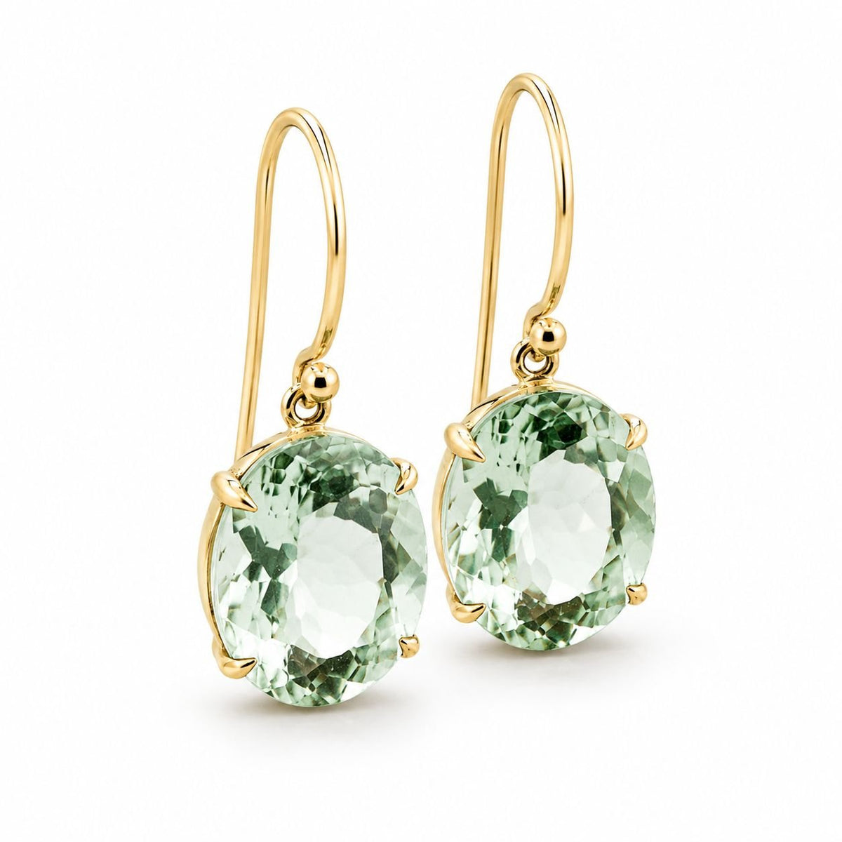 9ct Yellow Gold 13x11mm Oval Green Amethyst Shepherd Hook Earrings - Aurum Jewels