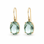 9ct Yellow Gold 13x9mm Oval Checkerboard Facetted Prasiolite Shepherd Hook Earrings - Aurum Jewels