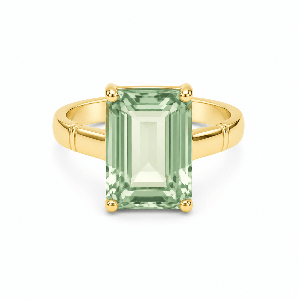 9ct Yellow Gold 14x10mm Rectangular Green Amethyst Ring - Aurum Jewels