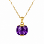 9ct Yellow Gold 14x14mm Cushion Checkerboard Facetted Amethyst Pendant - Aurum Jewels
